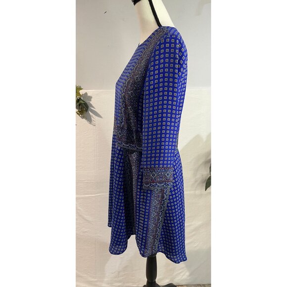 Vintage-Inspired Blue Silk Dress With Paisley &Geometric Print 3/4 Sleeves Sz XS - Picture 16 of 16